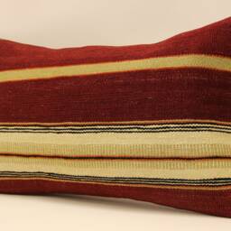Vintage Kilim Pillow Cover - Striped Wool Lumbar Cushion - 12x20 - thumbnail 3