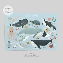Sea Animals Print, Under The Ocean Nautical Nursery Scandi Decor, Educational Poster, Playroom Prints, Kids Wall Art - thumbnail 2