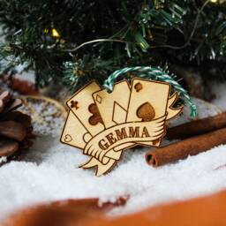 Personalised Poker Christmas Ornament Card Playing Deck Wood Custom Bauble Laser Engrave Rustic Name Personalise Tree Decoration Irish - thumbnail 2