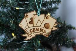 Personalised Poker Christmas Ornament Card Playing Deck Wood Custom Bauble Laser Engrave Rustic Name Personalise Tree Decoration Irish - thumbnail 1