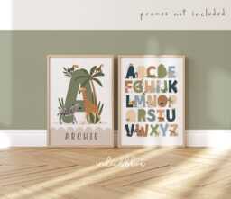 Set Of 2 Personalised Safari Alphabet Prints, Abc Print, Animals Scandi Nursery Educational Playroom Prints - thumbnail 1