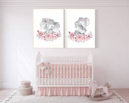 Elephant Nursery Print Boho Floral Girl Room Decor - thumbnail 1