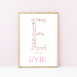 Pink Floral Personalised Initial Nursery Print, Flower Name Girl Bedroom Decor, Wall Art, Theme - thumbnail 2