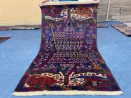 4x6.4 Ft, Handmade Pictorial Afghanistan Wool Weaved Wall Hanging Decor Blue Rug, Any Room Rug