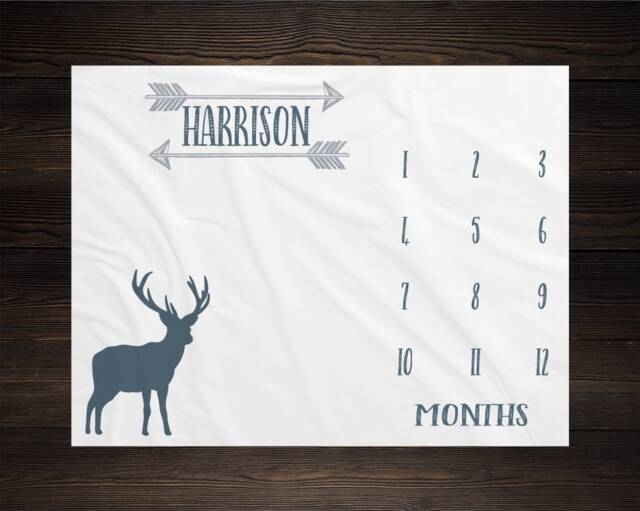 Deer Baby Milestone Blanket, Monthly Growth Tracker, Personalized Custom Shower Gift, New Boy - image 1