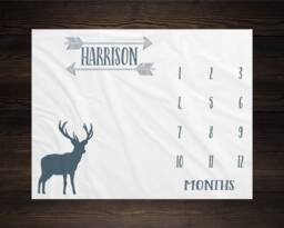 Deer Baby Milestone Blanket, Monthly Growth Tracker, Personalized Custom Shower Gift, New Boy - thumbnail 1