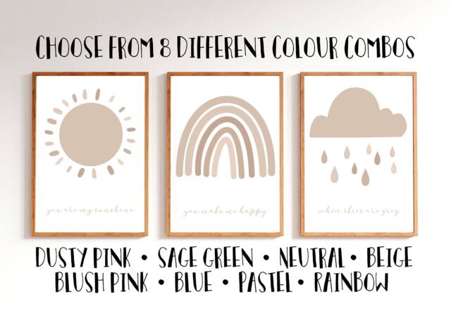 Nursery Prints, Neutral Warm Beige, Unisex Decor, Wall Art, Set Of 3 Prints, You Are My Sunshine Prints - image 1