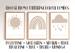 Nursery Prints, Neutral Warm Beige, Unisex Decor, Wall Art, Set Of 3 Prints, You Are My Sunshine Prints - thumbnail 1