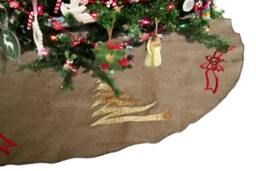 Christmas Tree Skirt Burlap Embroidered Holiday Decoration Multiple Sizes Season Santa Claus Red Gold Green White Handmade