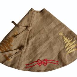 Christmas Tree Skirt Burlap Embroidered Holiday Decoration Multiple Sizes Season Santa Claus Red Gold Green White Handmade - thumbnail 2