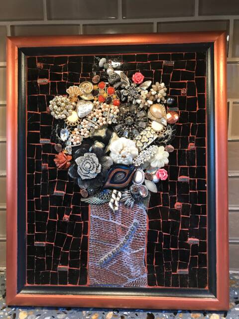Floral Jewelry Mosaic Art Vintage Mixed Media, Custom Design
