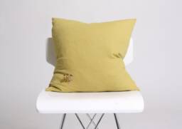 Linen Pillow Cover, Floral Pillow, Embroidered Decorative Green Throw Mustard Cushion Cover - thumbnail 1
