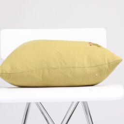 Linen Pillow Cover, Floral Pillow, Embroidered Decorative Green Throw Mustard Cushion Cover - thumbnail 3