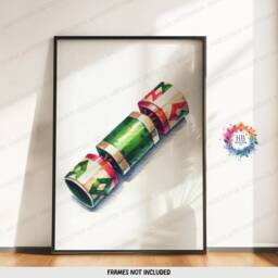 Christmas Decoration Print Set - 3 Posters - Stocking, Cracker, Presents Merry Xmas Wall Art Winter Artwork A4 A3 Watercolour Prints - thumbnail 3