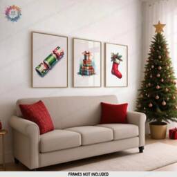 Christmas Decoration Print Set - 3 Posters - Stocking, Cracker, Presents Merry Xmas Wall Art Winter Artwork A4 A3 Watercolour Prints - thumbnail 2