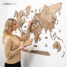 Handcrafted Wooden World Map Wall Art, Home Office Decor, Push Pins Map, Mark Your Travels, Housewarming Gift, 5Th Anniversary Gift - thumbnail 2