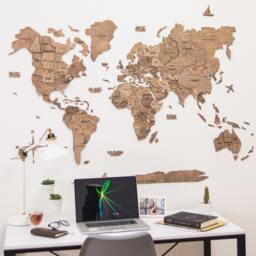 Handcrafted Wooden World Map Wall Art, Home Office Decor, Push Pins Map, Mark Your Travels, Housewarming Gift, 5Th Anniversary Gift - thumbnail 1