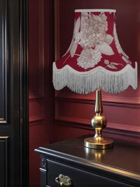 Red Hydrangea Floral Lampshade With Cream Fringe Handmade For Ceiling Lights, Table & Floor Standard Lamp Shades - image 1
