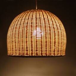 Handwoven Rattan Pendant Light, Basket Lamp, Dome Ceiling Lighting Fixture - thumbnail 2