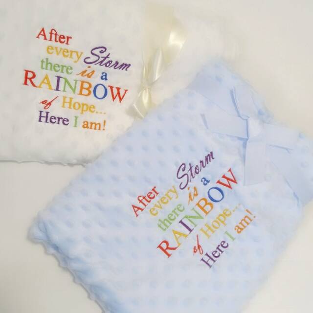Rainbow Of Hope Baby Blanket - Newborn Gift, Rainbow Embroidered Blanket, Unisex After The Storm Gift - image 1
