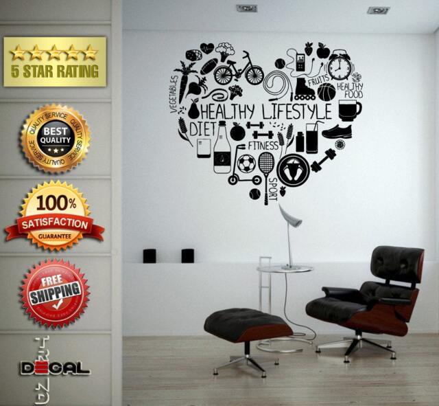 Good Health Healthy Life Style Food Exercise Fitness Wall Vinyl Sticker Mural Room Decor L1813 - image 1