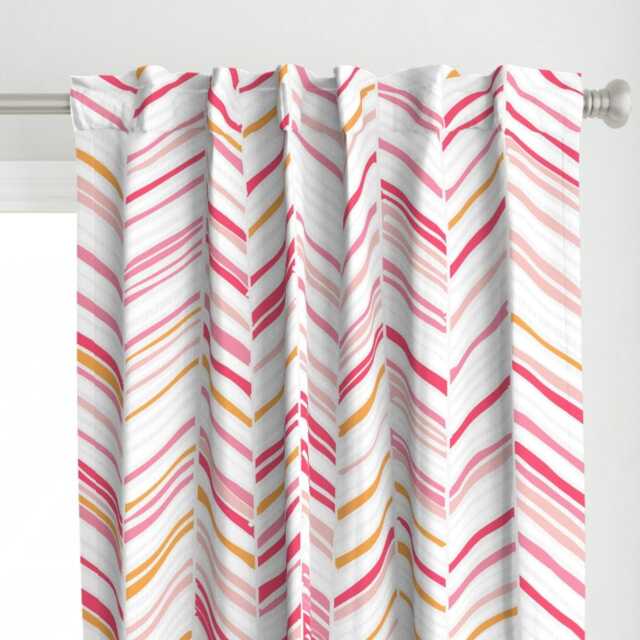 Chevron Curtain Panel - Geometric Zig Zag Pink Orange White Abstract Mod Arrow Shape Custom Herringbone in By Friztin - image 1