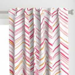 Chevron Curtain Panel - Geometric Zig Zag Pink Orange White Abstract Mod Arrow Shape Custom Herringbone in By Friztin - thumbnail 1
