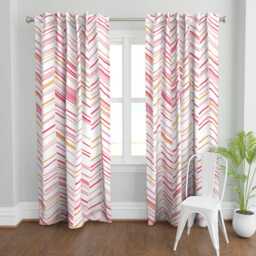 Chevron Curtain Panel - Geometric Zig Zag Pink Orange White Abstract Mod Arrow Shape Custom Herringbone in By Friztin - thumbnail 2