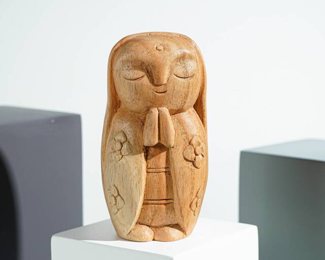 Woman Jizo Statue, Buddha Sculpture, Wood Figurine, Greeting, Wooden Jizo, Namasthe, Indoor D??coration, Special Gift, Grandma Gift - image 1