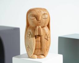 Woman Jizo Statue, Buddha Sculpture, Wood Figurine, Greeting, Wooden Jizo, Namasthe, Indoor D??coration, Special Gift, Grandma Gift - thumbnail 1