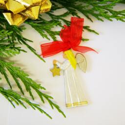 Christmas Tree Decorations - Winged Angel With Gold Star Flat Pewter Miniature Hand Painted On Both Sides Ed1905A - thumbnail 2