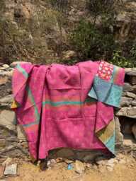 Authentic Vintage Kantha Quilt - Soft Pink Indian Patchwork Throw Sustainable Bedding
