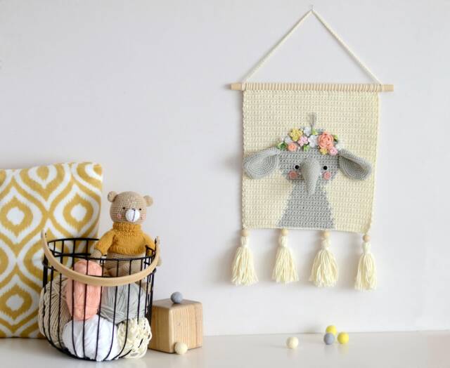 Crochet Elephant Wall Hanging - Nursery Decor, Handmade Cotton - image 1