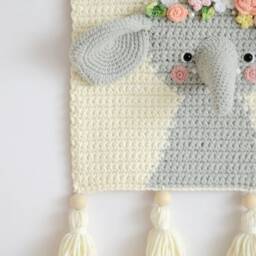 Crochet Elephant Wall Hanging - Nursery Decor, Handmade Cotton - thumbnail 3