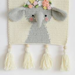 Crochet Elephant Wall Hanging - Nursery Decor, Handmade Cotton - thumbnail 4