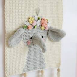Crochet Elephant Wall Hanging - Nursery Decor, Handmade Cotton - thumbnail 2