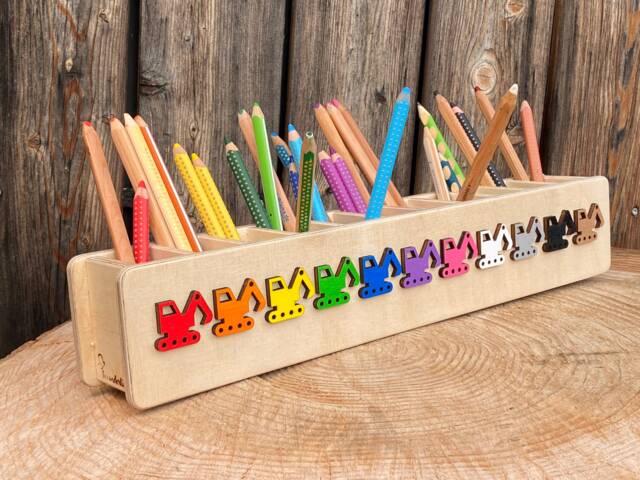 Pencil Hero Excavator, Wooden Pencil Holder, Personalized Back To School Gift, Box For Children, Cup - image 1