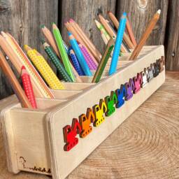 Pencil Hero Excavator, Wooden Pencil Holder, Personalized Back To School Gift, Box For Children, Cup - thumbnail 3