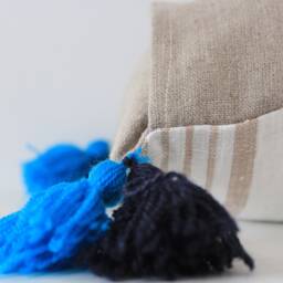 "Berber Cushion 100% Blue Rectangular Linen ""Bolu" - thumbnail 4