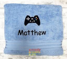 Personalised Swimming/Bath Towel Sheet Gaming Controller Embroidered Unisex Boys Girls Children's Kids With Any Name 500Gsm - thumbnail 1