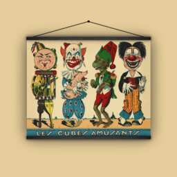 Les Cubes Amusants, Creepy Clowns, Comic, Monkey, 1900S, Game Characters, French, Antique, Unusual, Humorous, Vintage, Wall Hanging - thumbnail 1