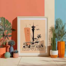 Las Vegas Mid Century Wall Art Poster - Vintage Inspired Mid Century Modern Decor Illustration, Archival Art Print. Sin City Nevada Gift - thumbnail 1
