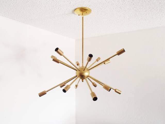 Mid Century Sputnik Pendant - Atomic Starburst Chandelier Mod 16 Arm Brass - image 1