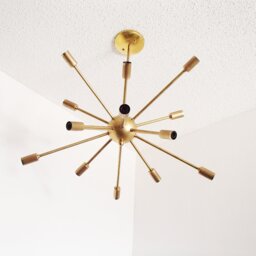 Mid Century Sputnik Pendant - Atomic Starburst Chandelier Mod 16 Arm Brass - thumbnail 3