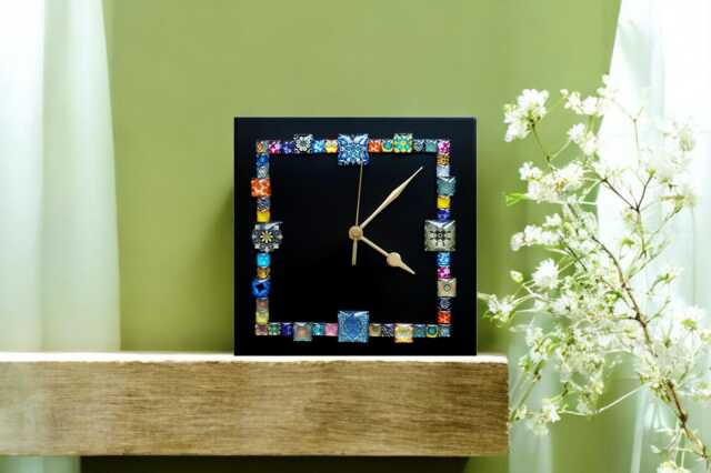 Black Square Cabochon Wall Clock, 20cm - image 1
