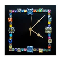 Handmade Black Square Wall Clock 20cm - Glass Mosaic Modern Home Decor