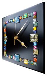 Handmade Black Square Wall Clock With Colourful Glass Cabochon Design - Unique Home Decor