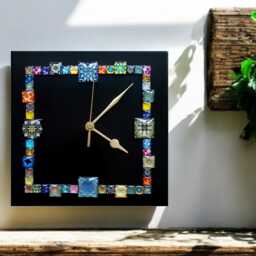 Handmade Black Square Wall Clock With Colourful Glass Cabochon Design - Unique Home Decor - thumbnail 4
