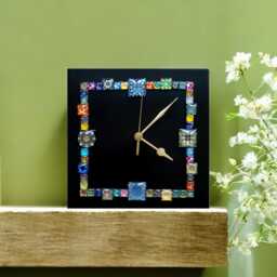 Handmade Black Square Wall Clock 20cm - Glass Mosaic Modern Home Decor - thumbnail 3