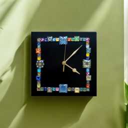 Handmade Black Square Wall Clock 20cm - Glass Mosaic Modern Home Decor - thumbnail 4